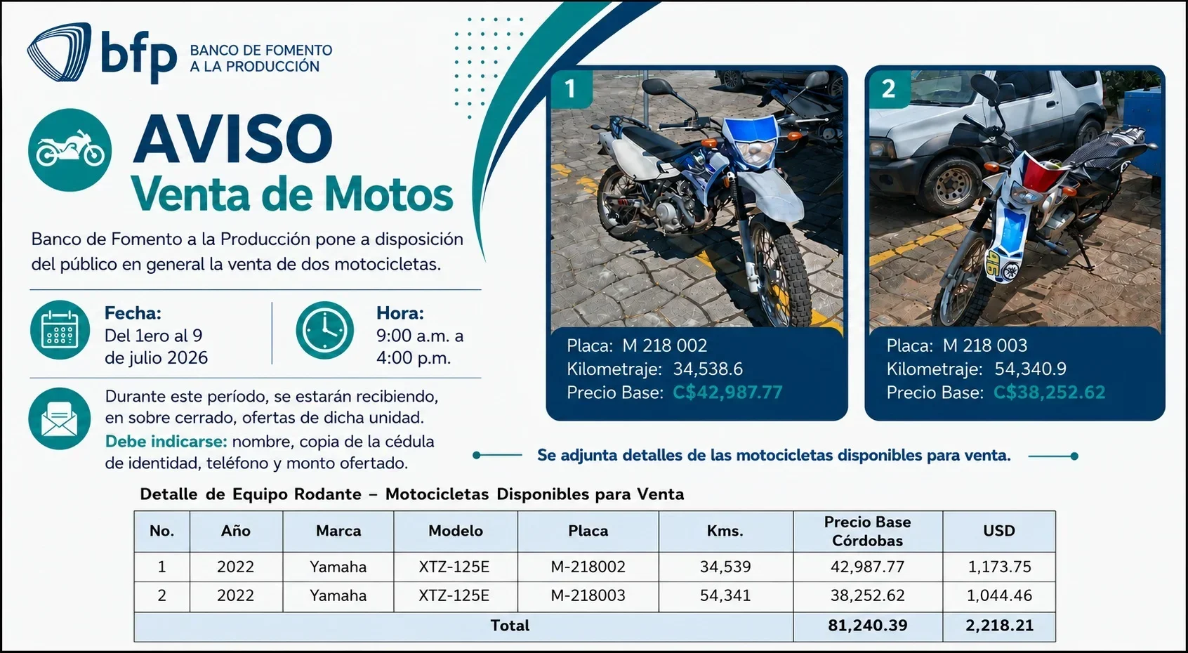Venta de Motocicletas al Público en General