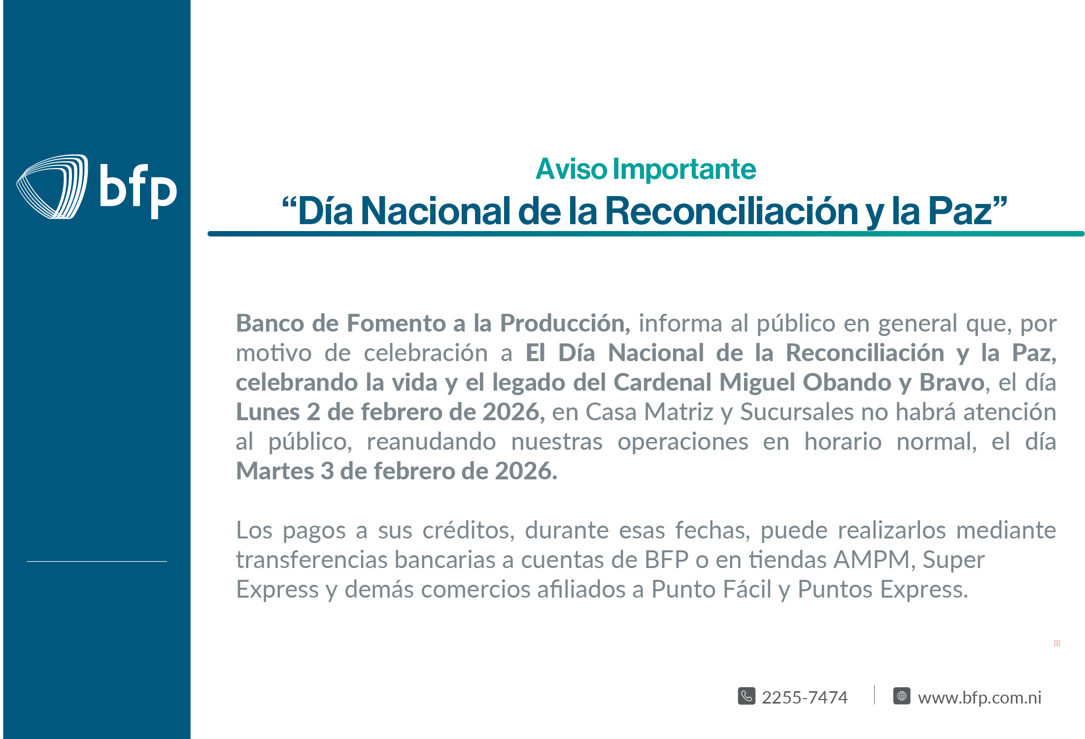 Atención en Feriado Nacional 2 de febrero