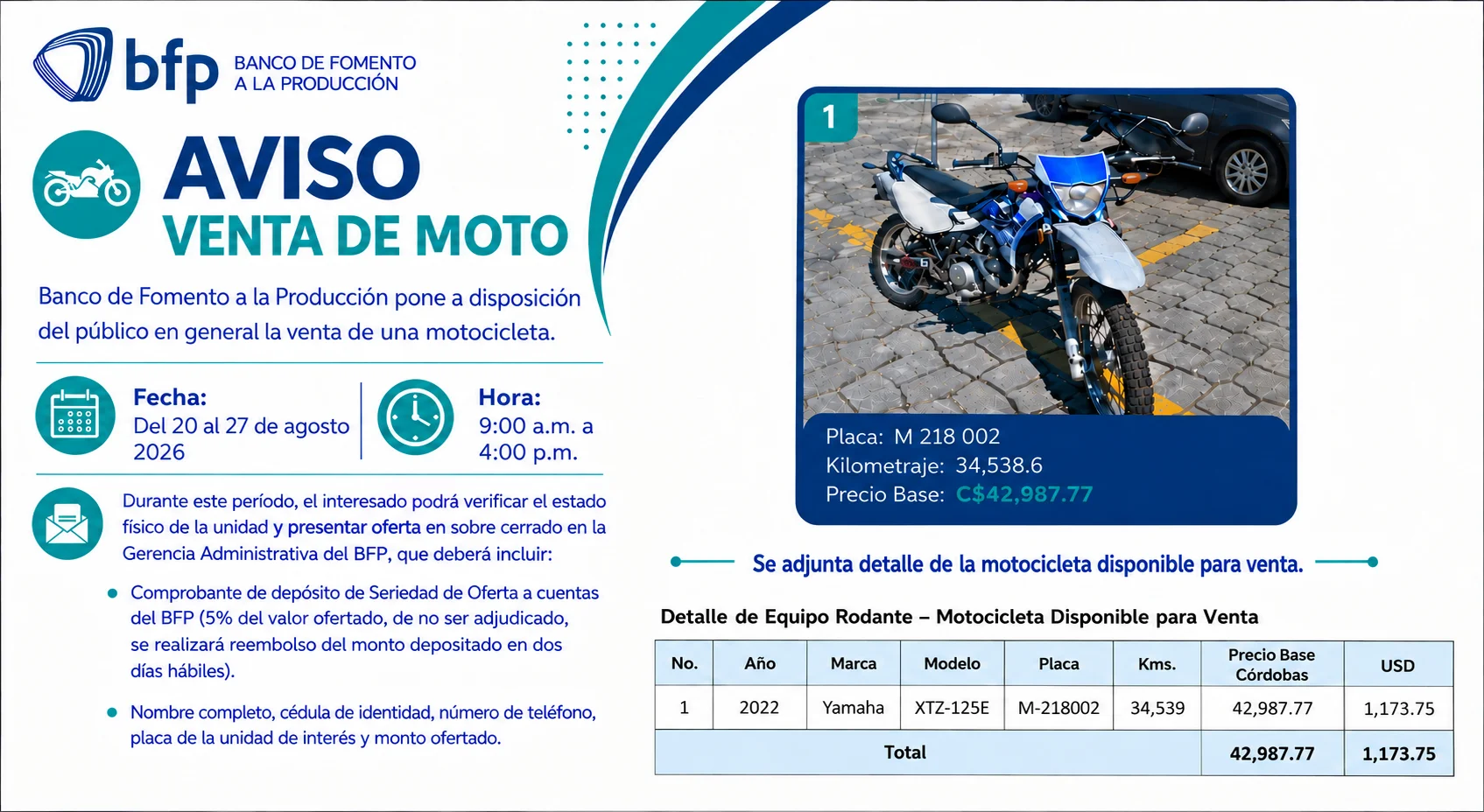 AVISO VENTA MOTOCICLETA