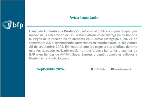 ATENCION SUCURSAL MATAGALPA