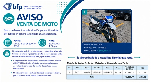 AVISO VENTA MOTOCICLETA