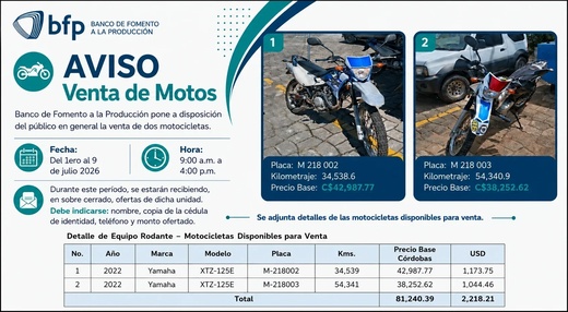 Venta de Motocicletas al Público en General