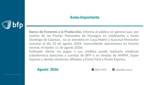 AVISO IMPORTANTE FERIADO MANAGUA