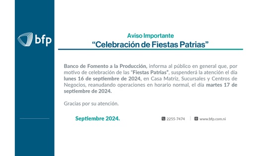 Horario de atención Fiestas Patrias 2024